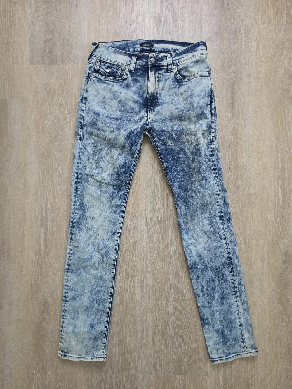 True Religion Jeans Size 34 Mens Rocco Relaxed Skinny Acid Wash Flap Pocket